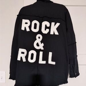 Elan Black Jacket with White Graphic Lettering